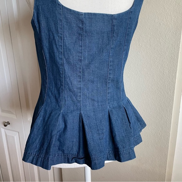 Banana Republic Denim Button Bustier Top Women’s 6 Blue Med Wash Pleated Cottage - Picture 10 of 15